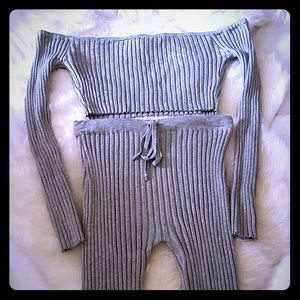 Gray Ribbed Two-Piece Lounge Set